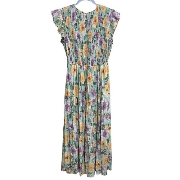 Anthropologie By the River Green Floral Smocked Flutter Sleeve Maxi Dress Size M - Picture 3 of 12